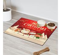 Tapis d'alimentation Merry Christmas pour chat et chien - Tapis de nourriture mignon de Noël pour animal domestique - Absorbant - Ne glisse pas - Protège les sols - 30,4 x 50,8 cm