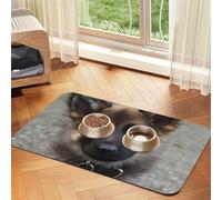 Tapis d'alimentation mignon berger allemand pour chiot 30 x 45 cm, tapis absorbant pour gamelle de nourriture et d'eau, tapis de nourriture pour chat en cuir PU, tapis imperméable à séchage rapide