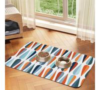 Tapis d'alimentation moderne rétro du milieu du siècle avec motifs en forme de goutte avec dessus en polyuréthane absorbant l'eau et base en caoutchouc - Tapis de nourriture antidérapant pour chiens
