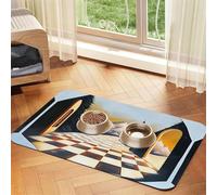 Tapis d'alimentation noir et blanc Grid Village pour animal domestique - Nappe en cuir absorbant - Imperméable - Pas de taches - Séchage rapide - Antidérapant - 60 x 40 cm