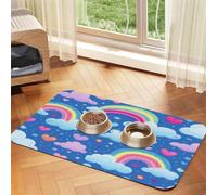 Tapis d'alimentation pour animal de compagnie Motif cœurs et nuages 40 x 60 | Tapis d'alimentation absorbant pour chiens et chats, envers en caoutchouc antidérapant, facile à nettoyer