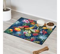 Tapis d'alimentation pour animal domestique avec fruits tropicaux et fleurs de palmier pour chat et chien, tapis d'alimentation pour animaux de compagnie, tapis d'alimentation absorbant, antidérapant