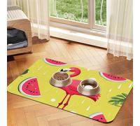 Tapis d'alimentation pour animal domestique flamant rose et pastèque 40 x 60 cm, tapis absorbant pour gamelle de nourriture et d'eau, tapis de nourriture pour chat en cuir synthétique, tapis