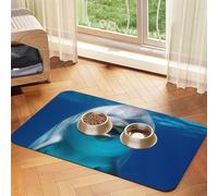 Tapis d'alimentation pour animal domestique motif dauphin avec sourire - 30 x 45 cm - Tapis absorbant pour gamelle d'eau et de nourriture en cuir synthétique - Imperméable - Séchage rapide - Pas de