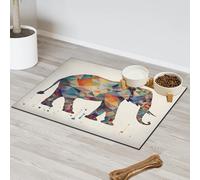 Tapis d'alimentation pour animal domestique motif éléphant géométrique aquarelle pour chat et chien, tapis d'alimentation pour animaux de compagnie, tapis d'alimentation absorbant, antidérapant
