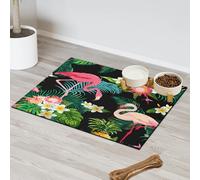 Tapis d'alimentation pour animal domestique motif flamant rose tropical pour chat et chien, tapis d'alimentation sur le thème tropical, tapis d'alimentation absorbant, antidérapant, protège les sols