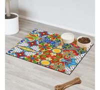 Tapis d'alimentation pour animal domestique motif géométrique mexicain à motif floral pour chat et chien, tapis d'alimentation pour animaux de compagnie, tapis d'alimentation absorbant, antidérapant