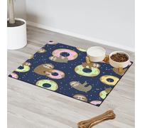 Tapis d'alimentation pour animal domestique Motif paresseux Donuts pour chat et chien Tapis d'alimentation absorbant Nti-Slip Contiennent les déversements Protège les sols Set de table 30,4 x 50,8 cm