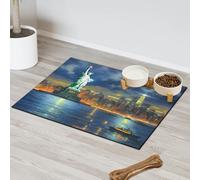 Tapis d'alimentation pour animal domestique Motif paysage de New York pour chat et chien Tapis d'alimentation absorbant Nti-Slip Contiennent les déversements Protège les sols Set de table 30,4 x 50,8
