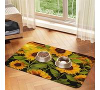 Tapis d'alimentation pour animal domestique motif tournesol - 30 x 45 cm - Absorbant - Pour gamelle d'eau et nourriture - En cuir synthétique - Imperméable - Séchage rapide - Sans taches