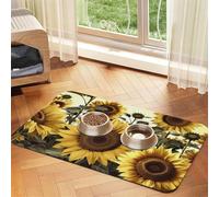 Tapis d'alimentation pour animal domestique motif tournesol jaune 30 x 45 cm, tapis absorbant pour gamelle d'eau et de nourriture, tapis de nourriture pour chat en cuir synthétique, tapis imperméable