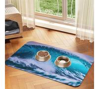 Tapis d'alimentation pour animal domestique Motif vagues de l'océan Bleu