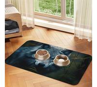 Tapis d'alimentation pour animal domestique Motif yeux bleus Wolf3 pour gamelle de nourriture et d'eau Tapis distributeur d'eau pour chiens Accessoires pour chiens