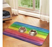 Tapis d'alimentation pour animaux de compagnie à motif arc-en-ciel aquarelle avec dessus en polyuréthane absorbant l'eau et base en caoutchouc - Tapis de nourriture antidérapant pour chiens, chats et