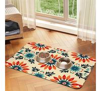 Tapis d'alimentation pour animaux de compagnie à motif floral géométrique - Tapis réutilisable et portable pour chiens et chats, tapis de nourriture pour chiens et chats, protège les sols,