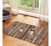 Tapis d'alimentation pour animaux de compagnie à motif grain de bois avec dessus en polyuréthane absorbant l'eau et base en caoutchouc - Tapis de nourriture antidérapant pour chiens, chats, chiens et