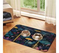Tapis d'alimentation pour Animaux de Compagnie « Arbre de la Jungle Nocturne » avec Champignons et Plantes Sauvages Tropicales. Tapis Absorbant pour gamelles de Chien et Chat, idéal pour Le Sol. 40 x
