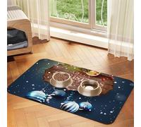 Tapis d'alimentation pour animaux de compagnie avec imprimé boules de Noël pour chiens et chats - Absorbant et imperméable - Antidérapant - Séchage rapide - Protection du sol - Nappe en cuir