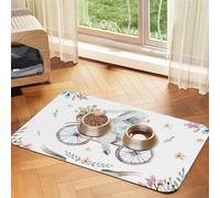 Tapis d'alimentation pour animaux de compagnie avec motif de lapins de dessin animé à l'aquarelle avec dessus en polyuréthane absorbant l'eau et base en caoutchouc - Tapis de nourriture antidérapant