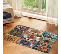 Tapis d'alimentation pour Animaux de Compagnie Boho à Motifs Floraux colorés et Mandala, Absorbant, pour gamelles de Chien et Chat, Tapis de Sol, Accessoires pour Animaux de Compagnie, 40 x 60 cm