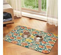 Tapis d'alimentation pour Animaux de Compagnie Boho Floral Mandala, Absorbant, pour gamelles de Chien et Chat, Tapis de Sol, Accessoires pour Animaux de Compagnie, 40 x 60 cm