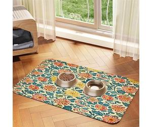 Tapis d'alimentation pour Animaux de Compagnie Boho Floral Mandala, Absorbant, pour gamelles de Chien et Chat, Tapis de Sol, Accessoires pour Animaux de Compagnie, 40 x 60 cm