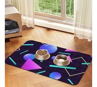 Tapis d'alimentation pour animaux de compagnie imprimé géométrique fluo pour chiens et chats - Absorbant et imperméable - Antidérapant - Séchage rapide - Protection du sol - Nappe en cuir