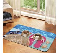 Tapis d'alimentation pour animaux de compagnie imprimé vacances d'été pour chiens et chats, tapis absorbant et imperméable pour nourriture pour chien, tapis de table antidérapant pour gamelle