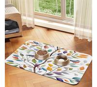 Tapis d'alimentation pour Animaux de Compagnie, Motif Arbre, Oiseaux et Feuilles, Absorbant, pour gamelles de Chien et Chat, Tapis de Sol, Accessoires pour Animaux de Compagnie, 40 x 60 cm