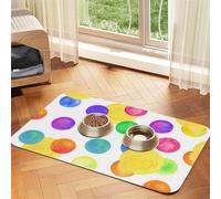 Tapis d'alimentation pour animaux de compagnie motif cercles arc-en-ciel aquarelle avec dessus en polyuréthane absorbant l'eau et base en caoutchouc - Tapis de nourriture antidérapant pour chiens