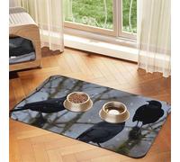 Tapis d'alimentation pour animaux de compagnie, motif corneille noir, 40 x 60 cm, tapis absorbant pour gamelle d'eau et de nourriture, tapis de nourriture pour chat en cuir synthétique, tapis