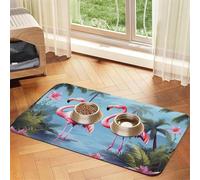 Tapis d'alimentation pour animaux de compagnie, motif flamants roses tropicaux, 40 x 60 cm, tapis absorbant pour gamelle d'eau et de nourriture, tapis de nourriture en cuir synthétique, tapis