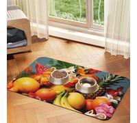 Tapis d'alimentation pour animaux de compagnie, motif fruits tropicaux et fleurs, 40 x 60 cm, tapis absorbant pour gamelle d'eau et de nourriture, tapis de nourriture pour chat en cuir synthétique