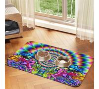 Tapis d'alimentation pour animaux de compagnie motif mandala coloré champignon abstrait avec dessus en polyuréthane absorbant l'eau et base en caoutchouc - Tapis antidérapant pour chien, chat et chat