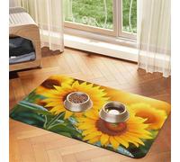 Tapis d'alimentation pour animaux de compagnie motif tournesol 30 x 45 cm, tapis absorbant pour gamelle d'eau et de nourriture, tapis de nourriture en cuir synthétique, tapis imperméable à séchage