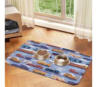 Tapis d'alimentation pour Animaux de Compagnie, Motif Trains et Avions, Tapis de Nourriture pour Petits Chiens, Set de Table en Cuir Absorbant pour Chiens et Chats, Tapis de gamelle, Plateau de nourr