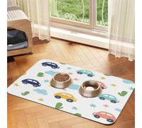 Tapis d'alimentation pour animaux de compagnie Motif voitures et nuages 40 | Tapis d'alimentation absorbant pour chiens et chats, envers en caoutchouc antidérapant, facile à nettoyer