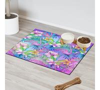 Tapis d'alimentation pour chat et chien avec fleurs tropicales et flamants roses - Tapis d'alimentation absorbant - Antidérapant - Protège les sols - 43,1 x 76,2 cm