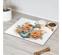 Tapis d'alimentation pour chat et chien Motif ancre florale Tapis d'alimentation pour animal domestique Tapis d'alimentation absorbant Nti-Slip Contain Spills Protège les sols Set de table 30,4 x 50,8