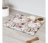 Tapis d'alimentation pour chat et chien Motif attrape-rêves floral Tapis d'alimentation pour animal domestique Tapis absorbant Nti-Slip Contiennent les déversements Protège les sols Set de table 40,6