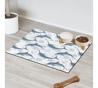 Tapis d'alimentation pour chat et chien Motif dauphin Océans Tapis d'alimentation absorbant Nti-Slip Contiennent les déversements Protège les sols Set de table 30,4 x 50,8 cm