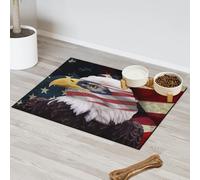 Tapis d'alimentation pour chat et chien - Motif drapeau américain à tête blanche - Absorbant - Antidérapant - Protège les sols - 43,1 x 76,2 cm