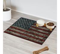 Tapis d'alimentation pour chat et chien Motif drapeau américain vintage Tapis d'alimentation pour animal domestique Tapis d'alimentation absorbant Nti-Slip Contain Spills Protège les sols Set de table