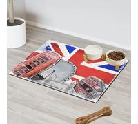 Tapis d'alimentation pour chat et chien Motif drapeau britannique de Londres Tapis d'alimentation absorbant Nti-Slip Contiennent les déversements Protège les sols Set de table 43,1 x 76,2 cm