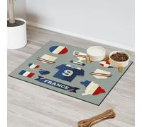 Tapis d'alimentation pour chat et chien Motif drapeau de football de la France Tapis d'alimentation absorbant Nti-Slip Contain Spills Protège les sols Set de table 30,4 x 50,8 cm