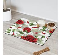 Tapis d'alimentation pour chat et chien Motif feuilles de rose rouge 30,4 x 50,8 cm