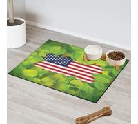 Tapis d'alimentation pour chat et chien Motif feuilles vertes Drapeau des États-Unis Tapis de nourriture pour animal domestique Tapis d'alimentation absorbant Nti-Slip Contain les déversements Protège