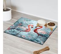 Tapis d'alimentation pour chat et chien Motif flamant rose Tropique Tapis d'alimentation absorbant Nti-Slip Contiennent les déversements Protège les sols Set de table 43,1 x 76,2 cm