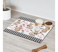 Tapis d'alimentation pour chat et chien Motif fleurs roses Lapin Tapis d'alimentation pour animal domestique Tapis d'alimentation absorbant Nti-Slip Contiennent les déversements Protège les sols Set