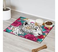 Tapis d'alimentation pour chat et chien Motif floral léopard Rose Tapis d'alimentation pour animal domestique Tapis d'alimentation absorbant Nti-Slip Contain Spills Protège les sols Set de table 30,4